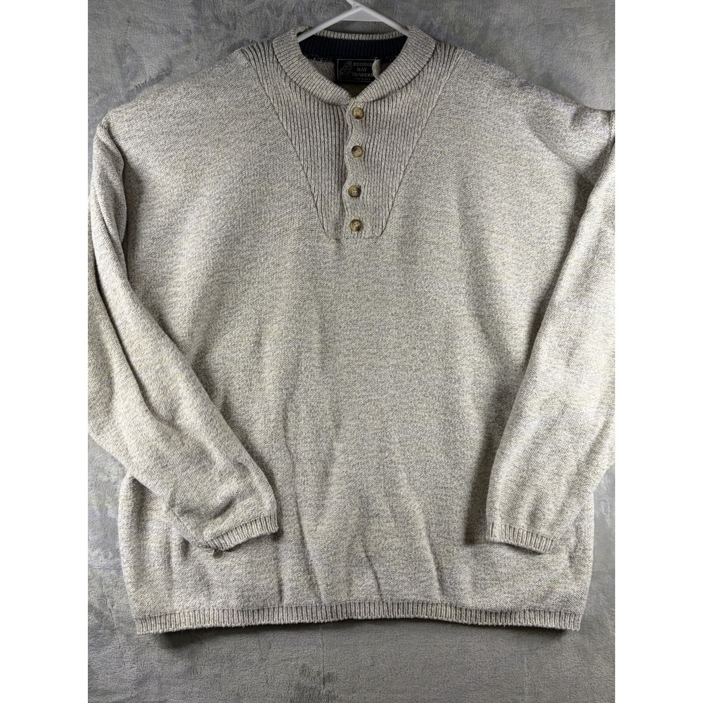 Peconic Bay Traders Mens Heathered Knit Henley Sweater XL 100% Cotton Made USA